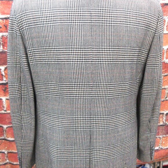 42 R-100% WOOL SPORT COAT BLACK & CREAM GLEN PLAID / HOUNDSTOOTH - Picture 4 of 10